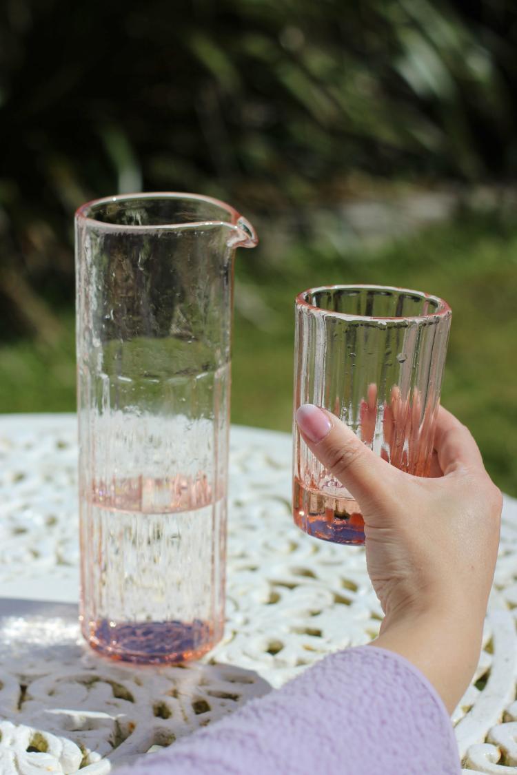 Blush Pink Glass Carafe Reed  |   Tableware + Dishes Homewares Tableware + Dishes