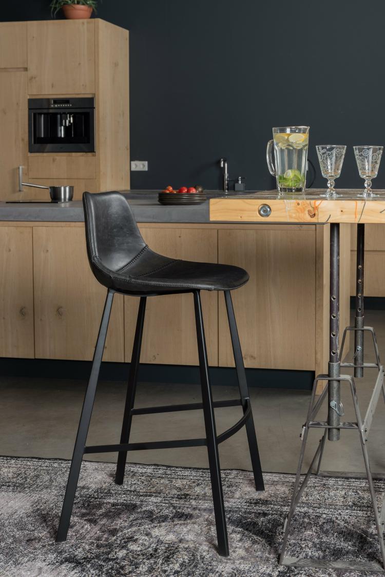 Franky Bar Stool By Dutchbone  |   Chairs + Stools Chairs + Stools Black Leather