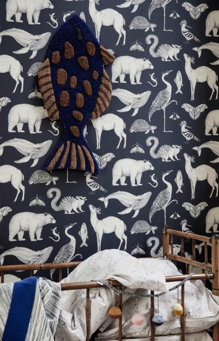 Katie Scott For Ferm Living Animals Wallpaper  |   Wallpaper On The Wall dark blue