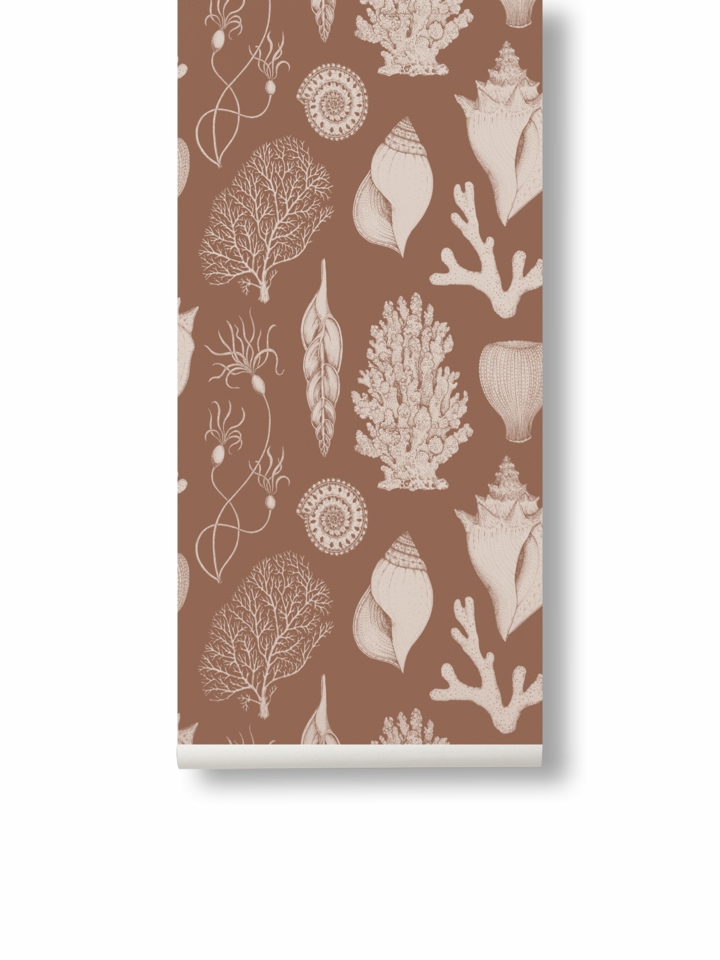 Katie Scott For Ferm Living Shells Wallpaper  |   Wallpaper On The Wall Toffee (Brown)