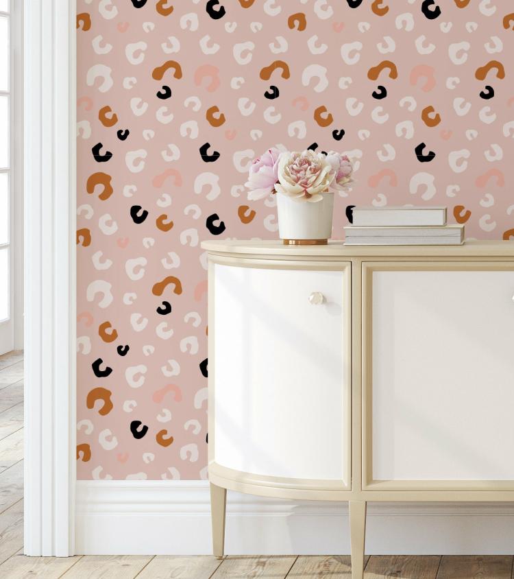 Leopard Print Wallpaper – X Folk + Nest Wallpaper Collaboration  |   Wallpaper On The Wall Light Pink Backdrop + Black