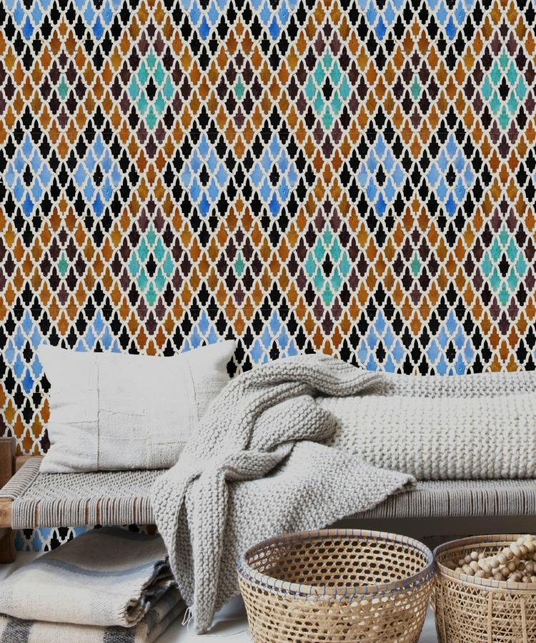 Medersa El-Attarine Colourful Tiles Wallpaper  |   Wallpaper On The Wall Neutral