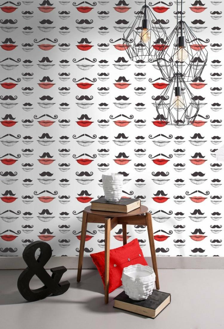 Moustache And Lips Wallpaper  |   Wallpaper On The Wall Wallpaper