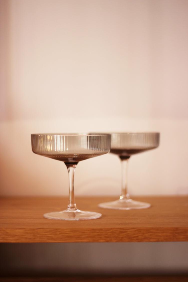 Ripple Smoked Champagne Saucers – Set Of 2  |   Mugs + Glasses Homewares Mugs + Glasses