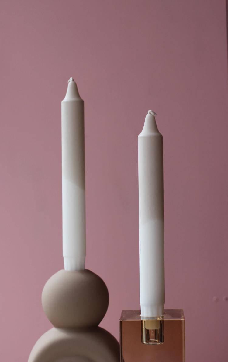 Taupe & White Tapered Candle  |   Tableware + Dishes Homewares Tableware + Dishes