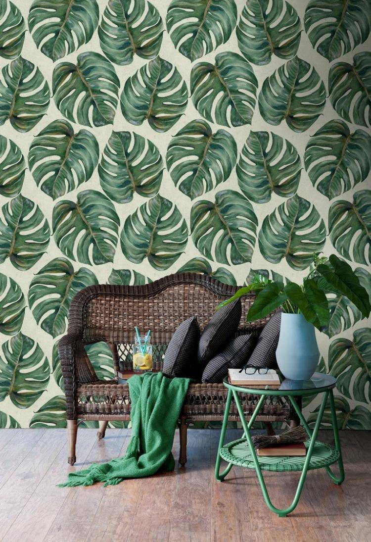 Tropical Leaves Woven Wallpaper  |   Wallpaper On The Wall Wallpaper