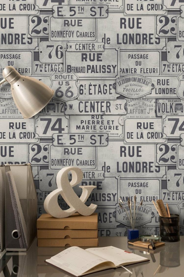 Vintage Signs Wallpaper  |   Wallpaper On The Wall Anthracite